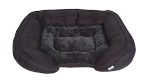 Charlie's Faux Fur Square Pet Bed w/ Padded Bolster Medium - Dark Grey