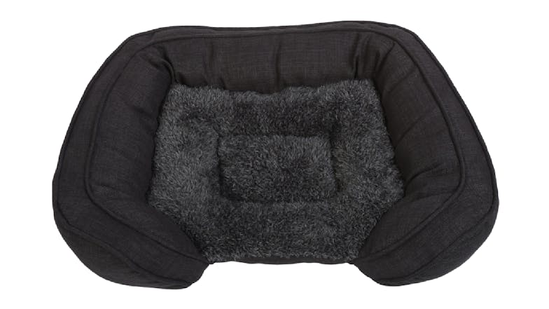 Charlie's Faux Fur Square Pet Bed w/ Padded Bolster Medium - Dark Grey