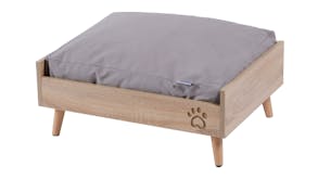 Charlie's "Scandi" Elevated Pet Bed w/ Mattress - Natural Wood/Grey