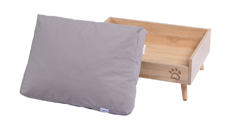 Charlie's "Scandi" Elevated Pet Bed w/ Mattress - Natural Wood/Grey