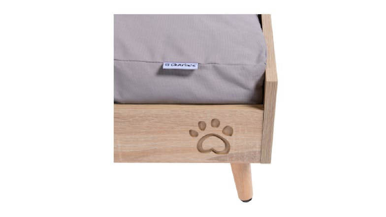 Charlie's "Scandi" Elevated Pet Bed w/ Mattress - Natural Wood/Grey