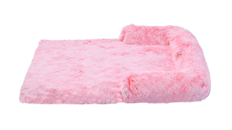 Charlie's Shaggy Faux Fur Square Pet Bed w/ Padded Bolster Large - Pink
