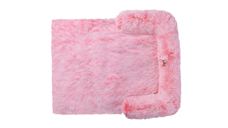 Charlie's Shaggy Faux Fur Square Pet Bed w/ Padded Bolster Large - Pink