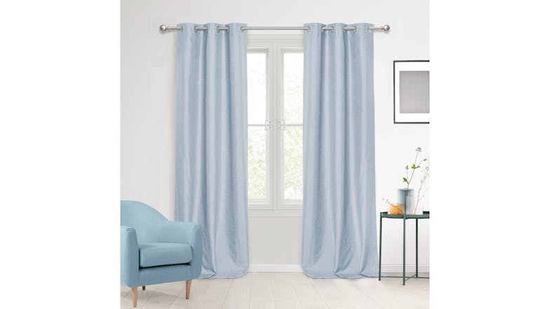 Sherwood Home Faux Linen Blackout Curtain Twin Pack 180 x 223cm - Ocean Blue