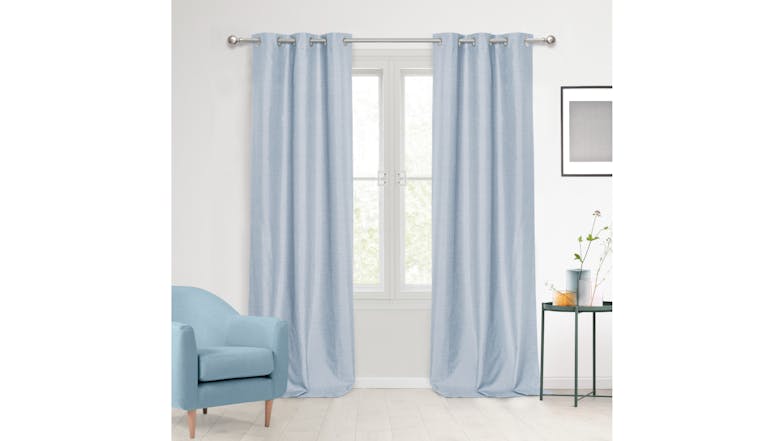 Sherwood Home Faux Linen Blackout Curtain Twin Pack 225 x 223cm - Ocean Blue