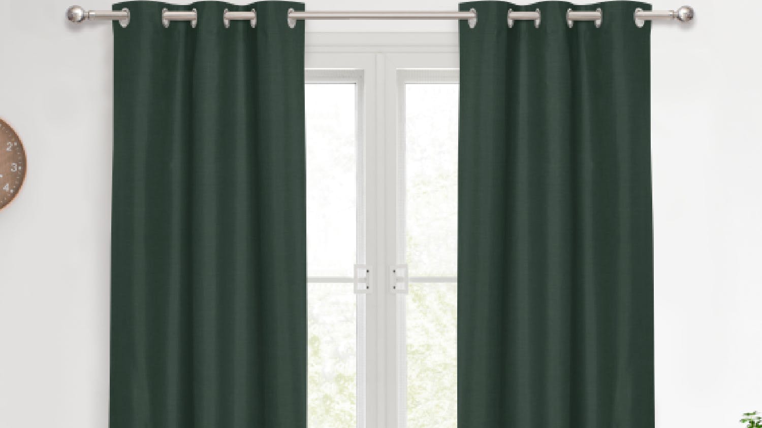 Sherwood Home Faux Linen Blackout Curtain Twin Pack 135 x 223cm - Forest Green