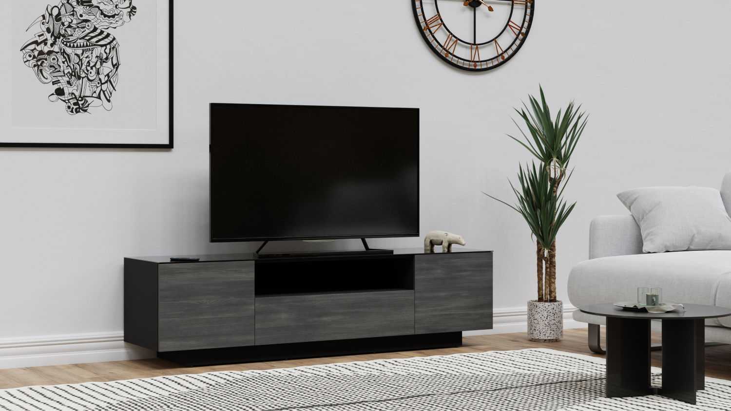Sonorous 1.8m TV/AV Entertainment Centre Cabinet - Black North Wood (Value Series Lowboy/LB1830BNWNZ)