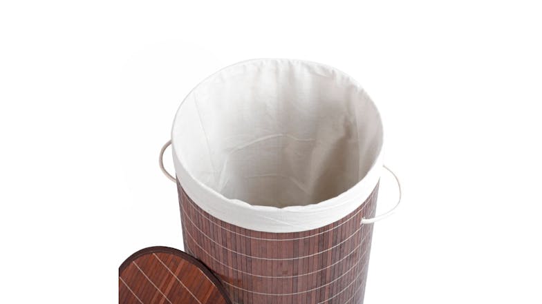 Sherwood Bamboo Round Tall Laundry Hamper w/ Cover - Brown