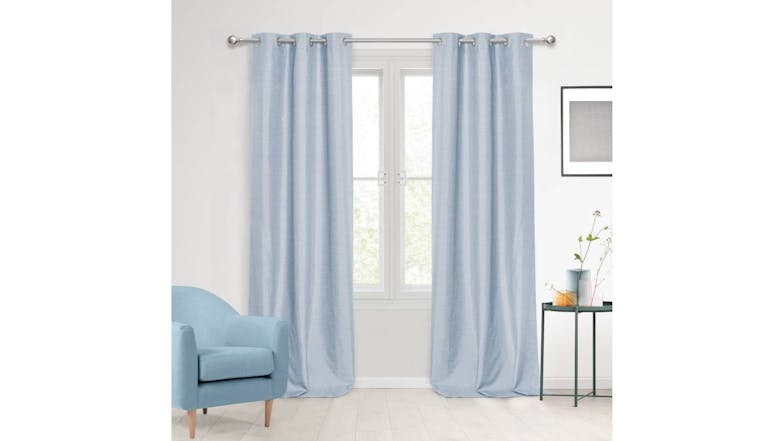 Sherwood Home Faux Linen Blackout Curtain Twin Pack 90 x 223cm - Ocean Blue