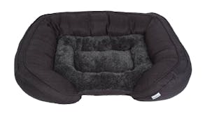 Charlie's Faux Fur Square Pet Bed w/ Padded Bolster Large - Dark Grey