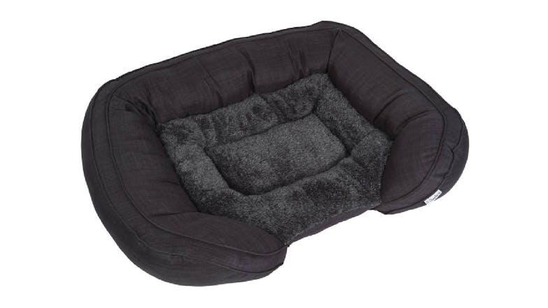 Charlie's Faux Fur Square Pet Bed w/ Padded Bolster Large - Dark Grey