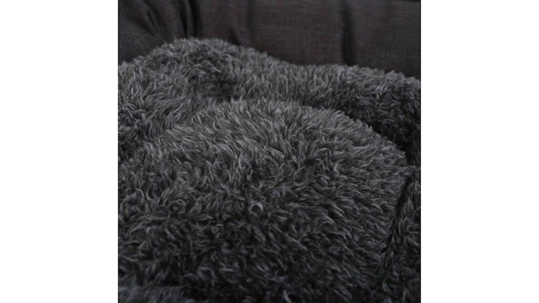 Charlie's Faux Fur Square Pet Bed w/ Padded Bolster Large - Dark Grey