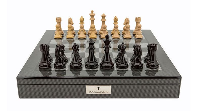 Dal Rossi 20" Ebony & Box Wood Chess Set - Carbon Fibre Shiny Finish