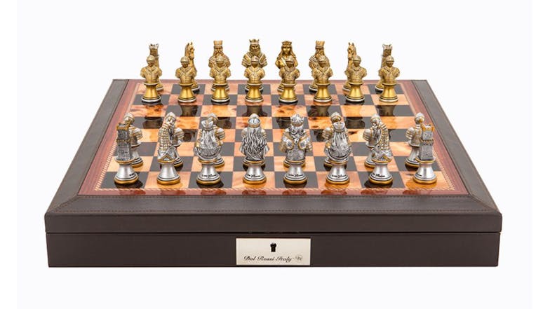 Dal Rossi 18" Medieval War Chess Set - Brown PU Leather Edge