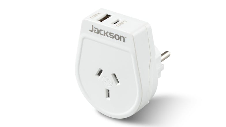 Jackson Outbound Slim Dual Wall Charger (USB-A & USB-C) With Travel Adapters for EU - White