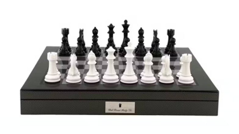 Dal Rossi 20 Inch Black & White Chess Set - Carbon Fibre