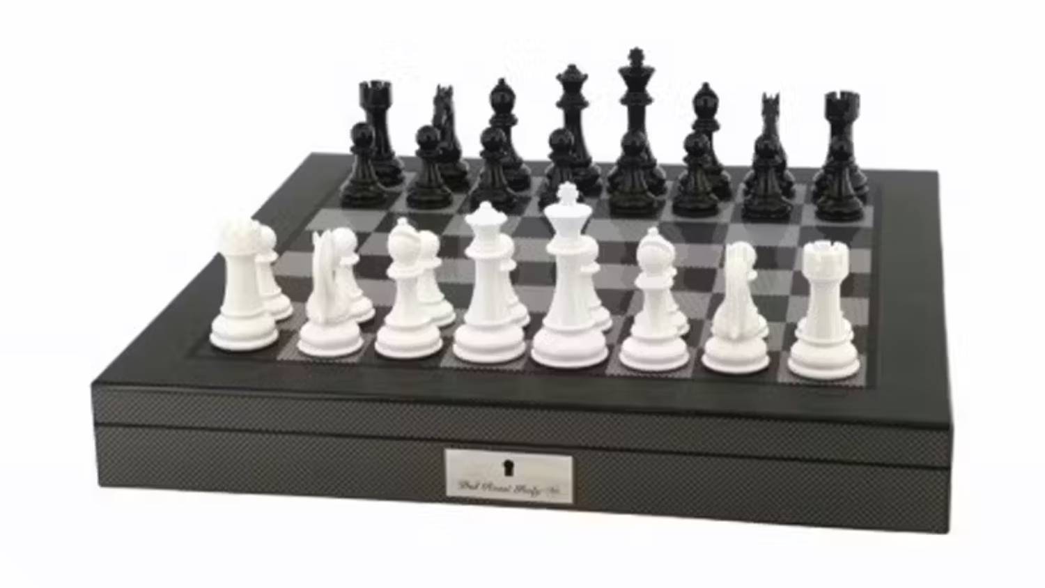 Dal Rossi 20 Inch Black & White Chess Set - Carbon Fibre