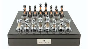 Dal Rossi 16" Staunton Metal/Marble Chess Set - Carbon Fibre Shiny Finish