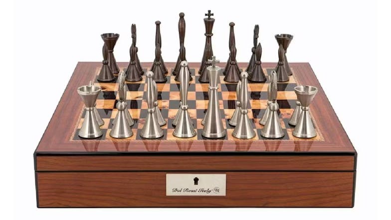 Dal Rossi 16" Staunton Metal Chess Set - Walnut Finish