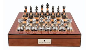 Dal Rossi 16" Staunton Metal/Marble Chess Set - Walnut Finish