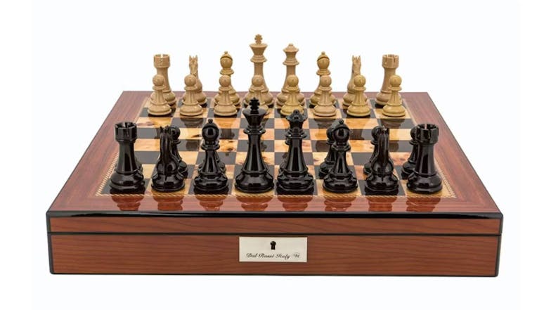 Dal Rossi 20" Dark Cherry & Box Wood Chess Set - Walnut Finish