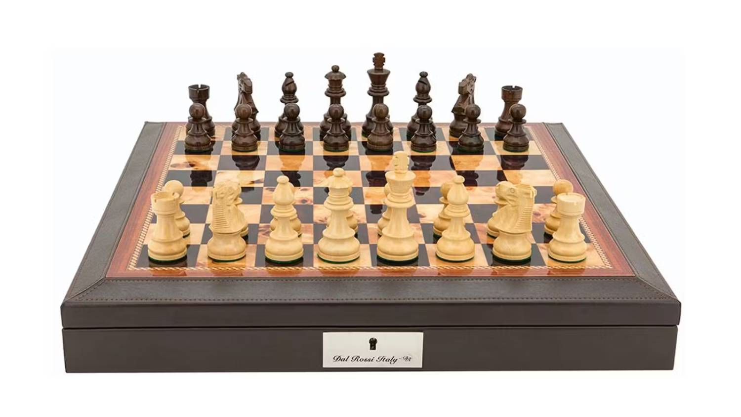 Dal Rossi 16 Inch Wooden Chess Set - Walnut Leather