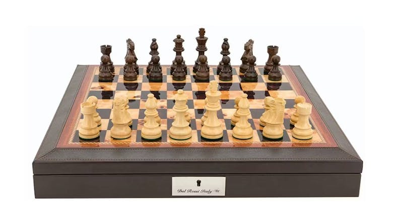 Dal Rossi 16 Inch Wooden Chess Set - Walnut Leather