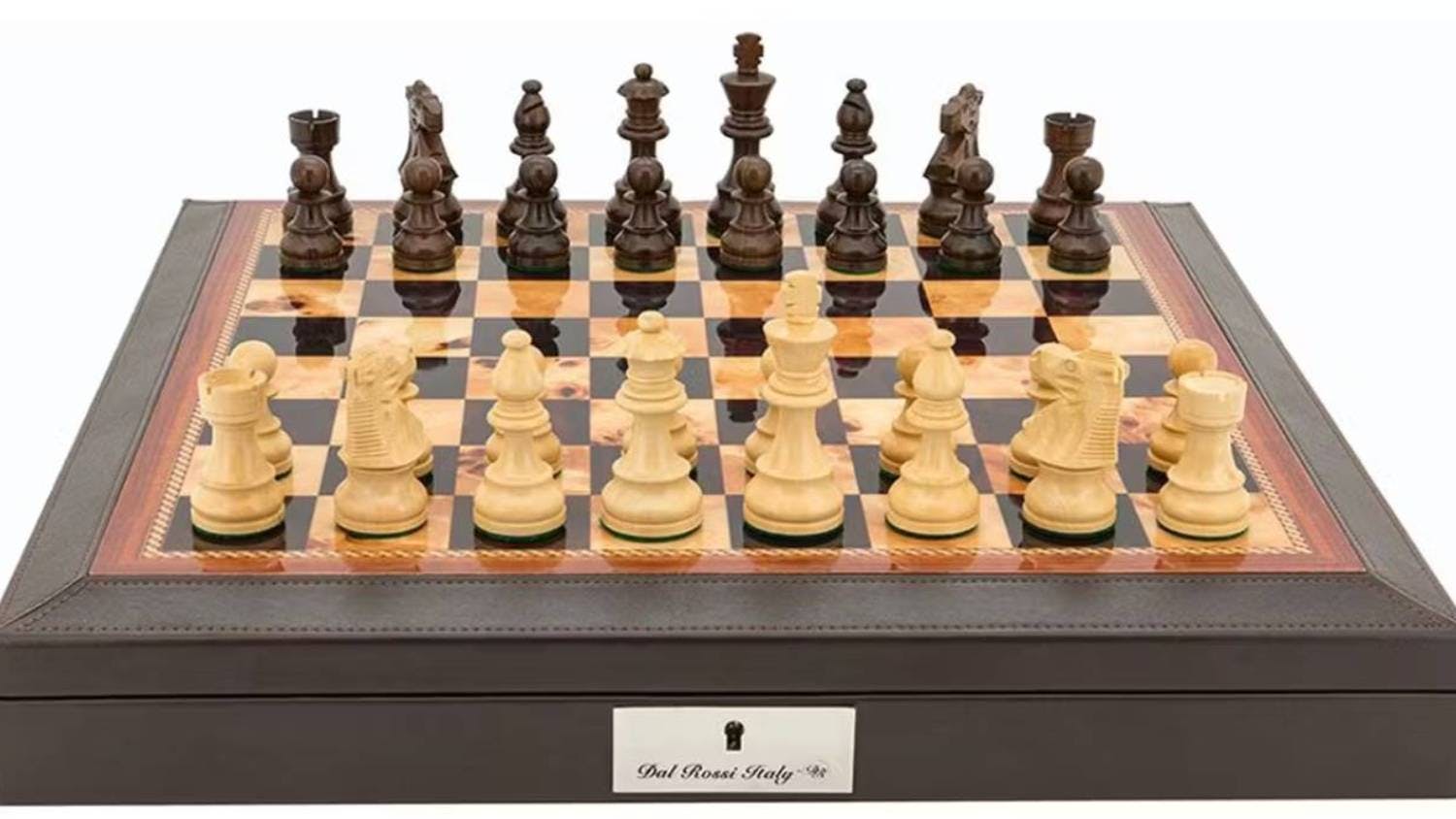 Dal Rossi 16 Inch Wooden Chess Set - Walnut Leather