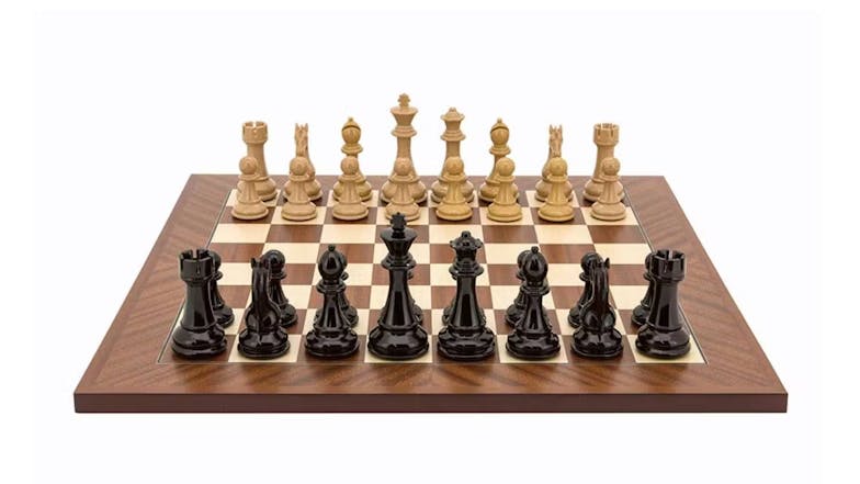 Dal Rossi 19.6" Weighted Chess Set -  Dark Red/Black Ebony Wood Finish