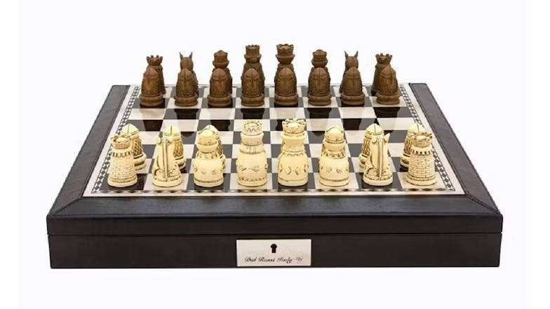 Dal Rossi  18" Medieval Chess Set - Black PU Leather Edge