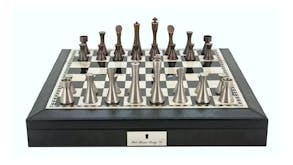 Dal Rossi 18" Contemporary Metal Chess Set - Black PU Leather Edge
