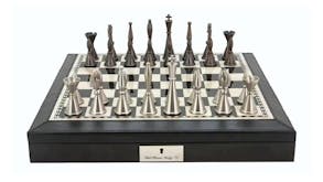 Dal Rossi 18" Contemporary Metal Chess Set - Brown PU Leather Edge