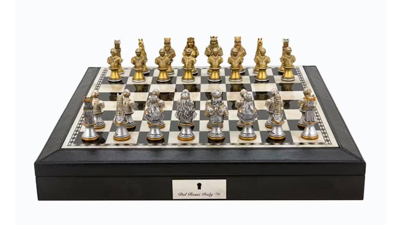 Dal Rossi 18" Medieval Warriors Chess Set - Black PU Leather Edge