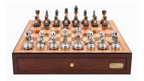 Dal Rossi 18" Staunton Metal/Marble Chess Set - Red Mahogany Finish