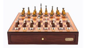 Dal Rossi 18" Staunton Metal/Wood Chess Set - Red Mahogany Finish