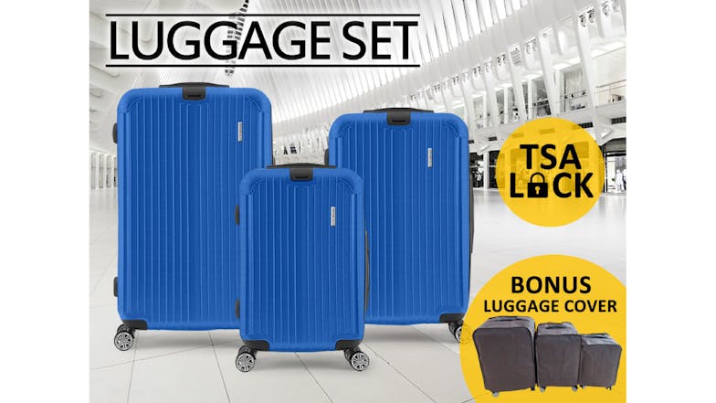 TSB Living Voyage Elite Luggage Case Set 3pcs. - Blue