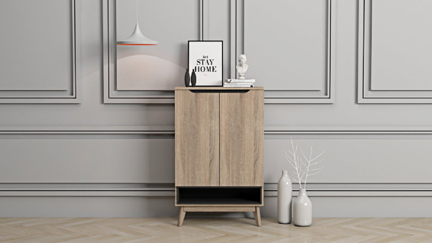 TSB Living Fella Shoe Cabinet - Hana Oak/Dark Grey