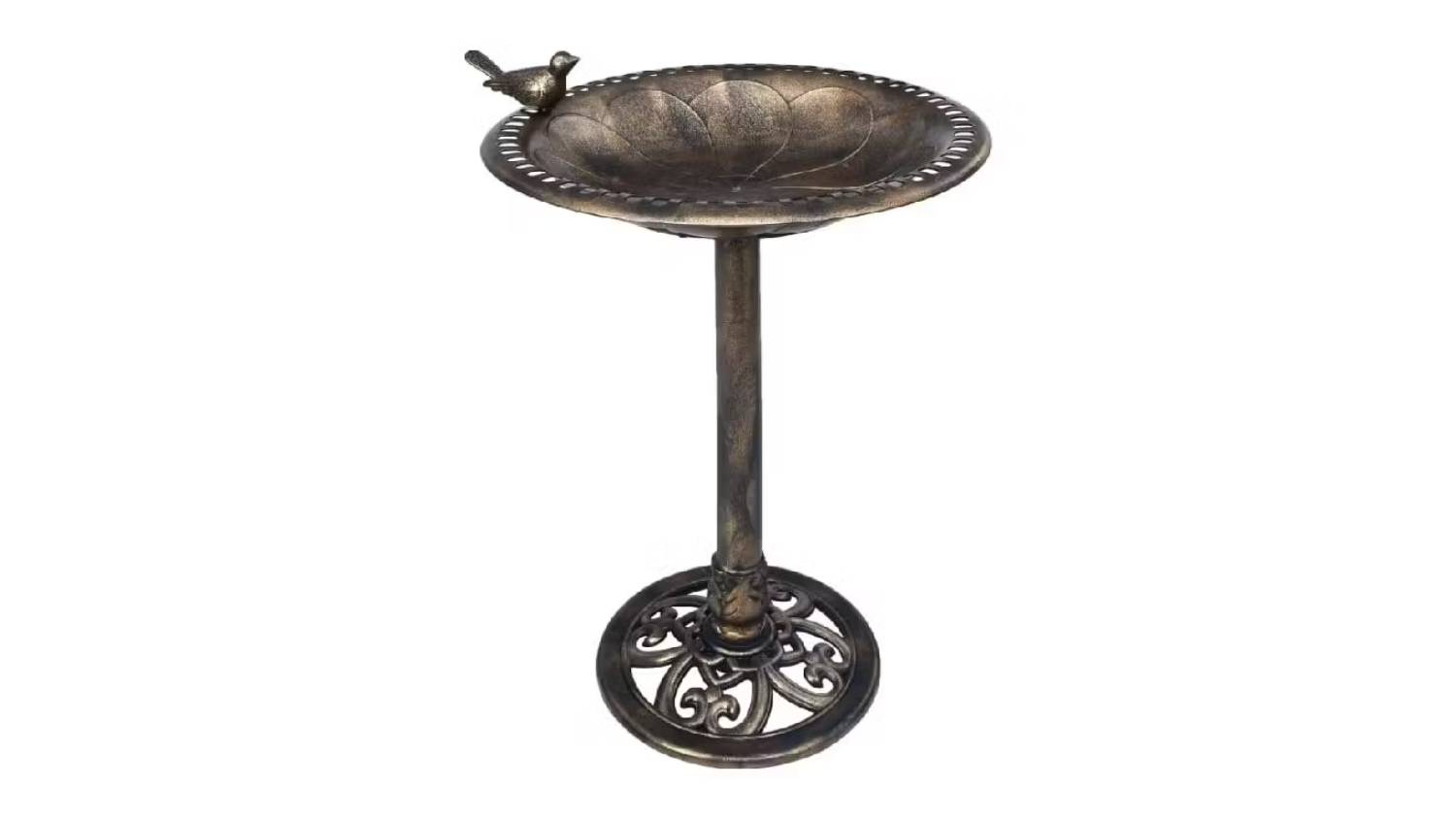 NNEVL Bird Bath w/ Decorative Bird - Bronze Patina