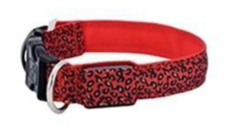 Hod Leopard Print Led Dog Collar Large - Red