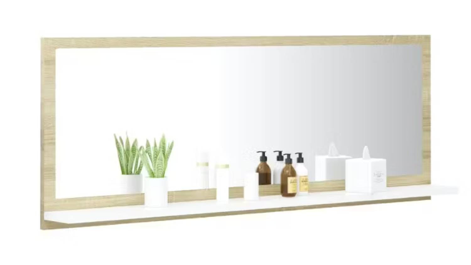 NNEVL Bathroom Mirror w/ Built-In Shelf 100x10.5x37cm White/Sonoma oak