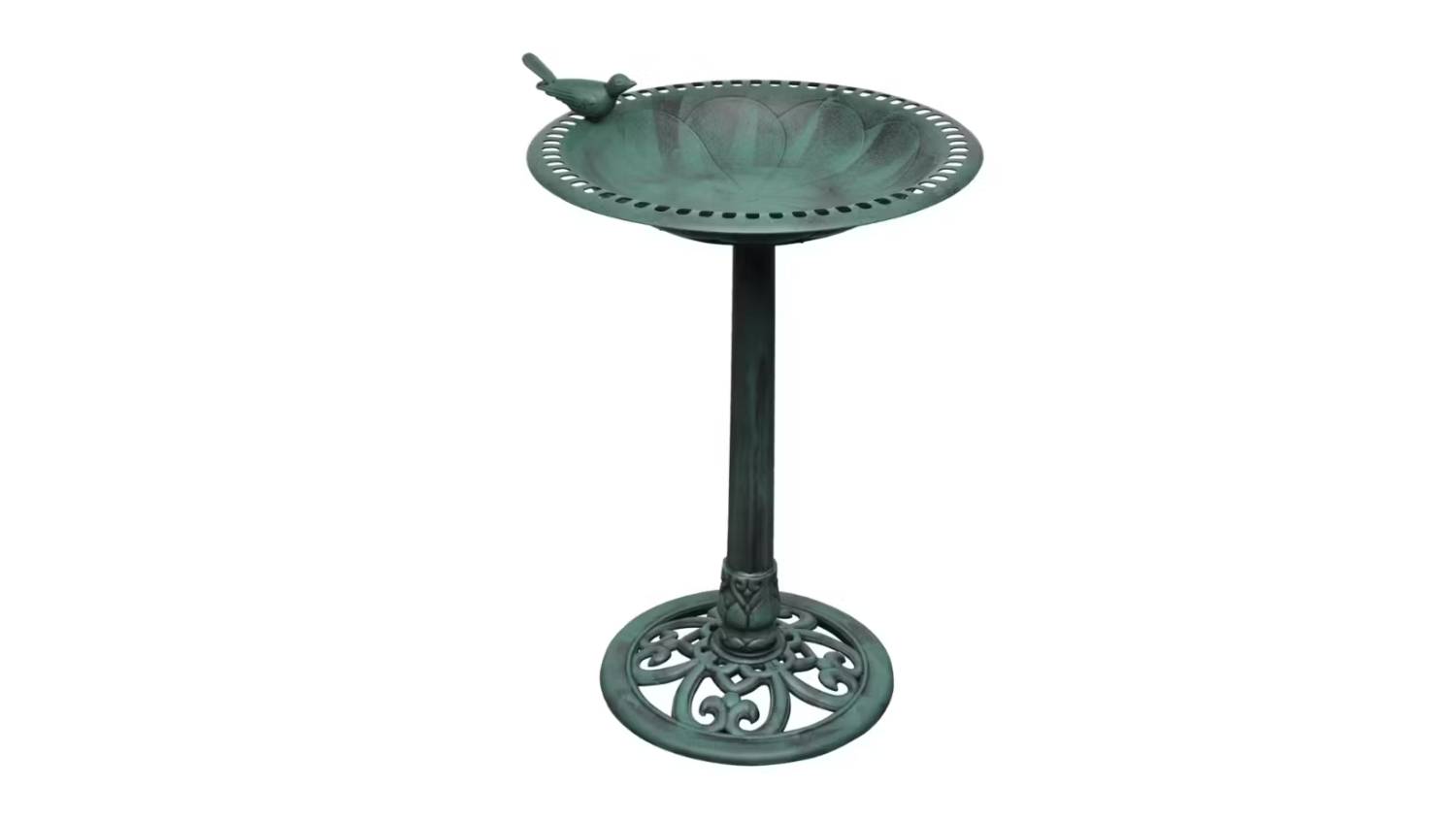 NNEVL Bird Bath with Decorative Bird - Copper Patina