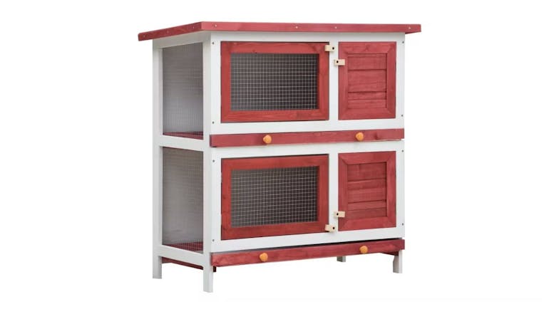 NNEVL Outdoor Rabbit Hutch 4 Door 90cm - Red Wood