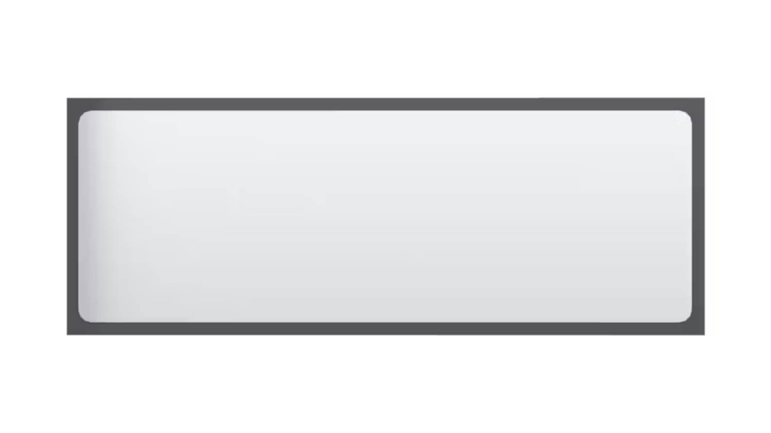 A rectangle-shaped bathroom mirror, framed in a slim gloss grey border