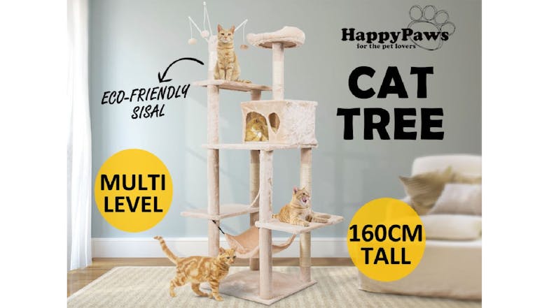 TSB Living Cat Tree w/ Hide, Nests 160cm - Cream