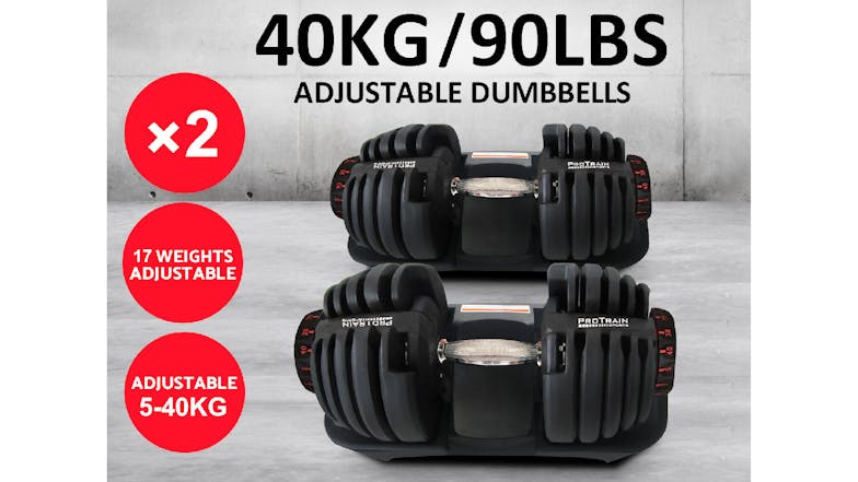 PROTRAIN Adjustable Dumbbell 5 - 40kg 2pcs. - Black