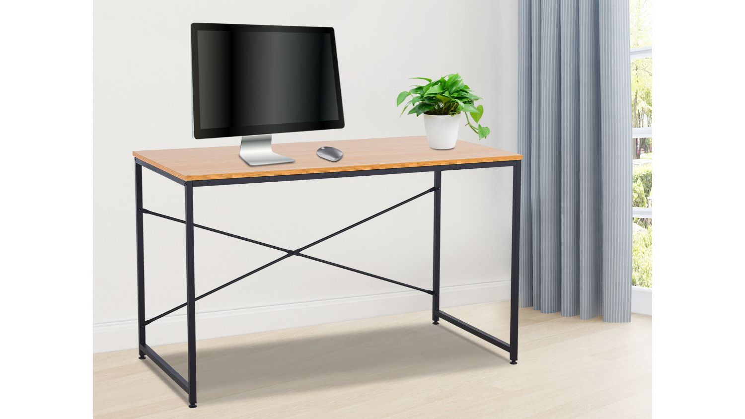 TSB Living Compact Metal Frame Desk Black/Oak Harvey Norman New Zealand