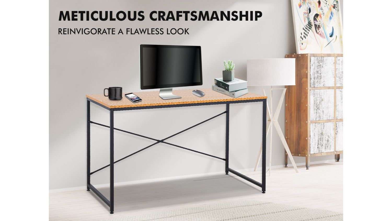 TSB Living Compact Metal Frame Desk Black/Oak Harvey Norman New Zealand