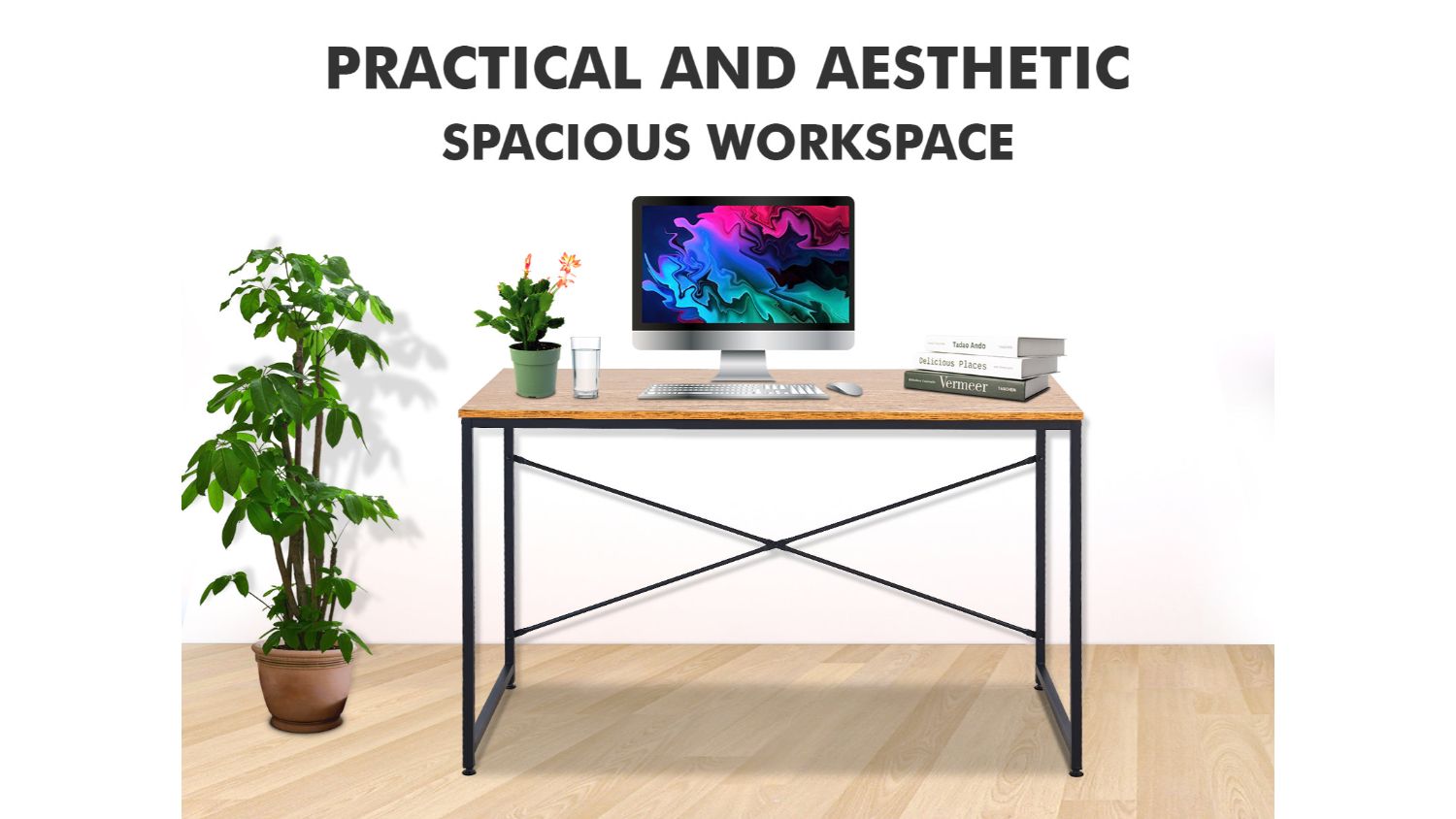 TSB Living Compact Metal Frame Desk Black/Oak Harvey Norman New Zealand