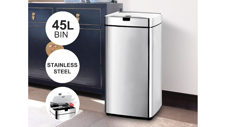 TSB Living 45L Motion Sensor Rubbish Bin - Stainless Steel