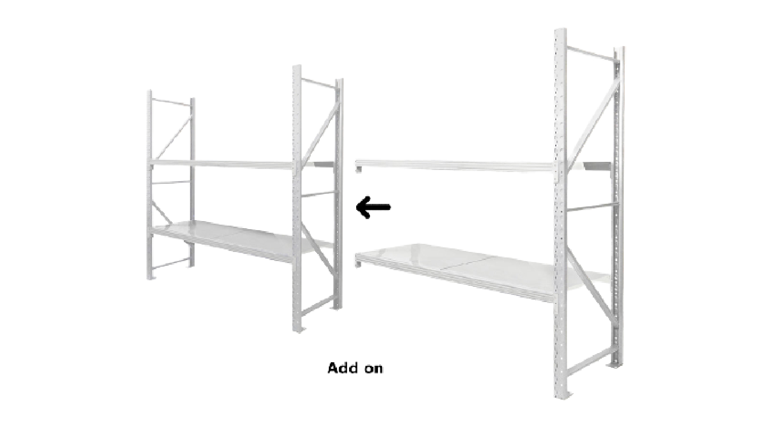 TSB Living 2 Tier Longspan Add-On Shelving Unit 1.5m - Grey-White